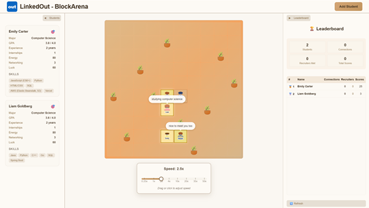 grid of job simulation and AI agents interacting